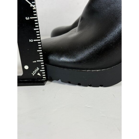 Divided Chunky Heel Ankle Boots Size 9.5 Biker Chic Black Platform Lug Shoe Edgy - Picture 11 of 16